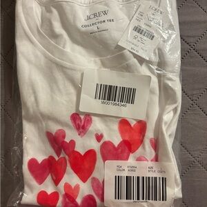 J.Crew White Tee with Red and Pink Heart Design